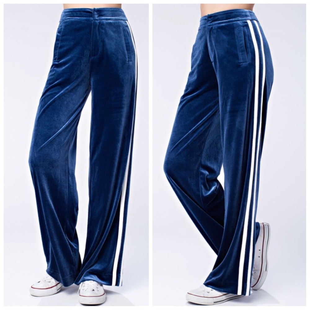 New blue velvet track pants